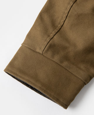 Brown cossack jacket knit-lined sleeve cuff hem