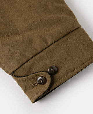 Brown moleskin cossack jacket cuff with dark button detail