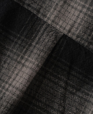 Ombre check fabric with dark button placket and stitched buttonholes