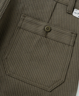Light coffee work trousers, front pocket with button closure