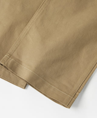 Khaki officer trousers hem with folded cuff and clean edge stitching
