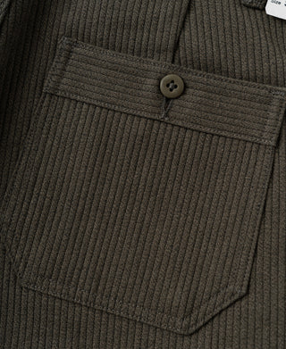 Coffee-brown striped pique cotton trousers, front pocket with button closure