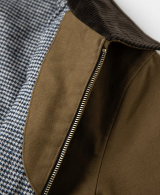 Brown moleskin cossack jacket front zipper with concealed lining