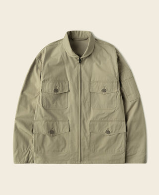 Khaki flight jacket with front zip closure and two chest button flap pockets