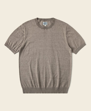 Light brown heather jersey knit crewneck short-sleeve T-shirt
