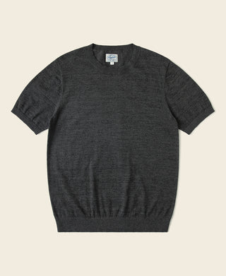 Dark gray short-sleeve crewneck jersey knit T-shirt