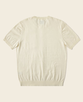 Light cream jersey knit short-sleeve T-shirt back view with ribbed hem