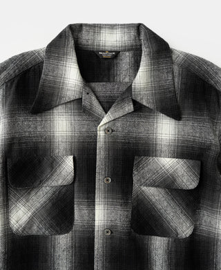 Ombre check sports shirt with spread collar, button front, and flap chest pockets