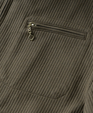 Dark olive striped Cossack jacket sleeve pocket with short front zipper