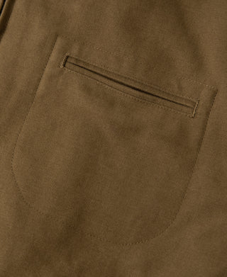 Brown cossack jacket chest pocket with welt and stitched edges