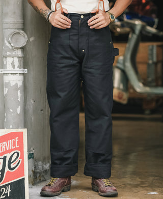 Navy heavy-duty canvas double knee pants with side pockets and cuffed hem