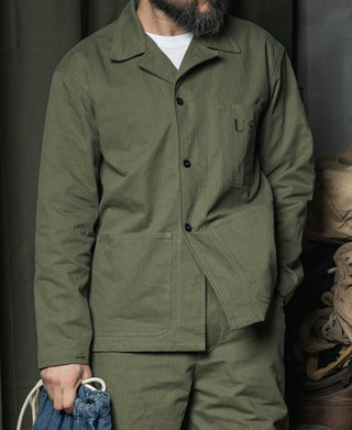 Olive USN N-3 utility jacket front with chest pockets and button placket