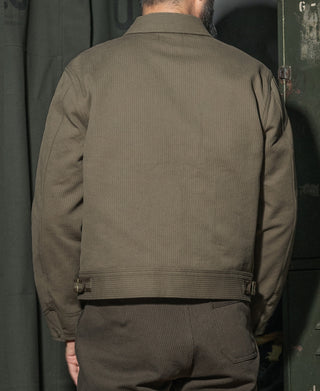 Light coffee cotton cossack jacket back view with zip hem and collar