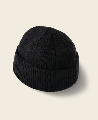 Black watch cap with ribbing, domed crown